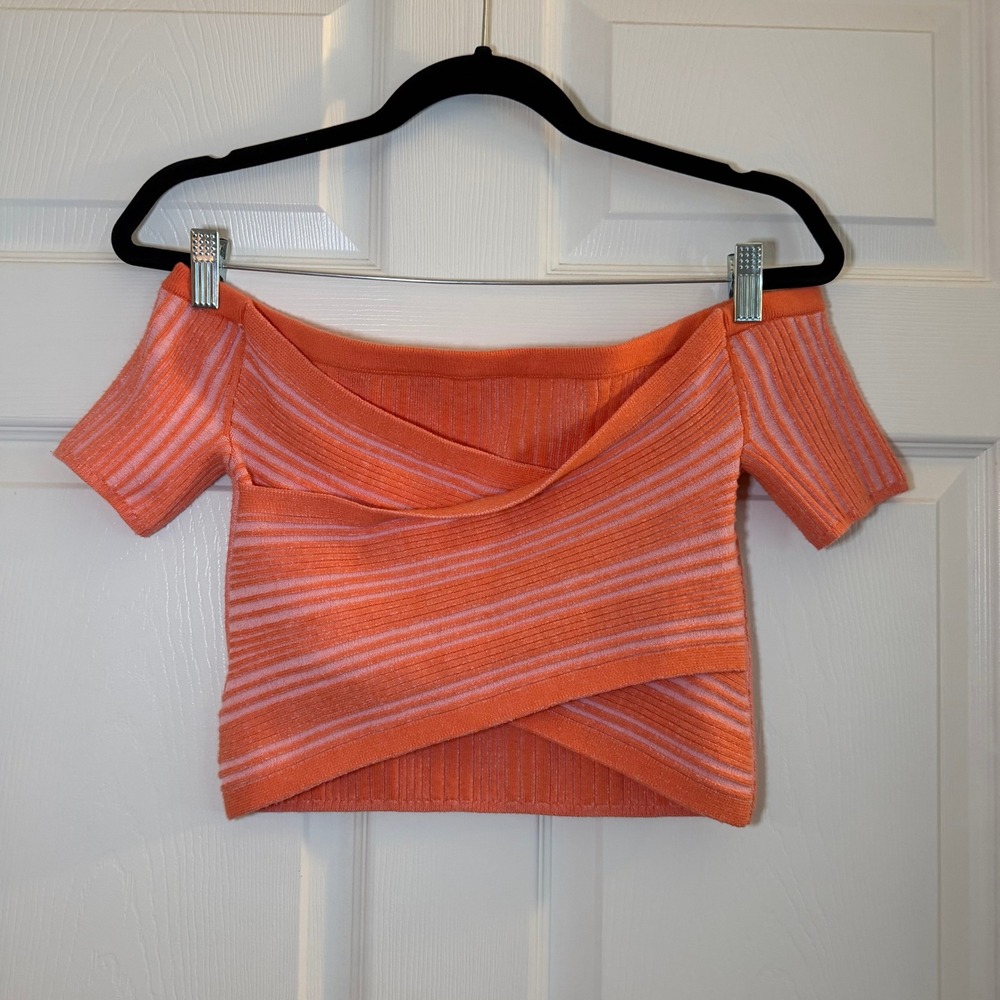 Aerie Off The Shoulder Crop Top Orange Medium Ribbed Wrap Festival Casual